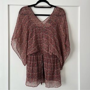 Ella Moss Printed Silk Paisley Caftan Tunic Blouse